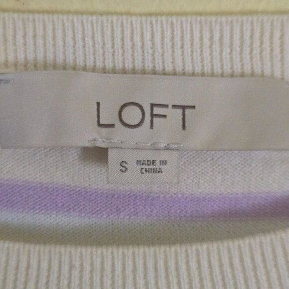 Loft 100% Cotton White Lavender Striped Peplum Sweater Size S - Picture 4 of 5